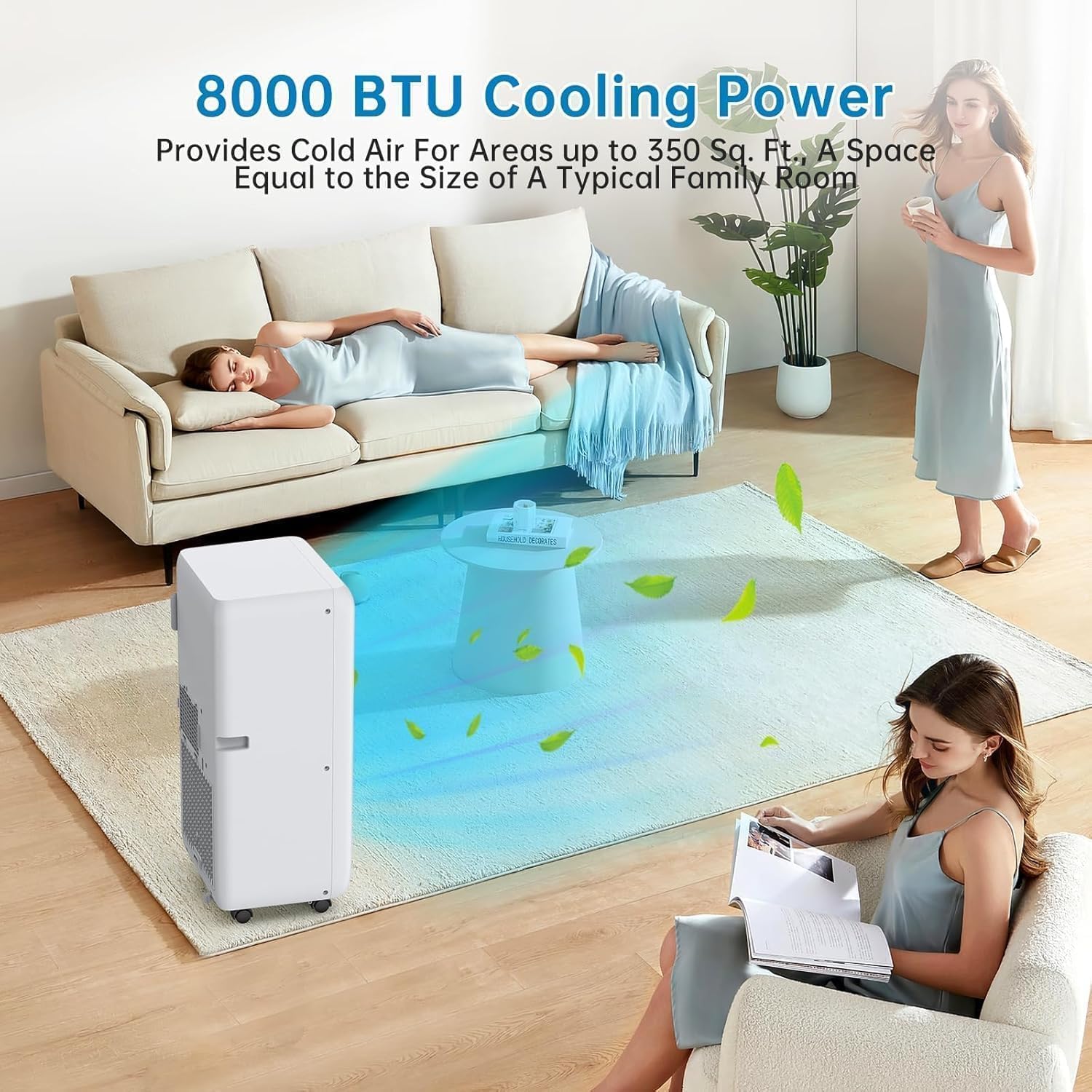 Senfot 8000 BTU Portable Air Conditioner for Rooms Up to 300-350 Sq.Ft – 4-In-1 Cooling, Heating, Dehumidifier & Fan with Remote, Wheels, LED Display, Standing Floor AC, Black Control Panel, White