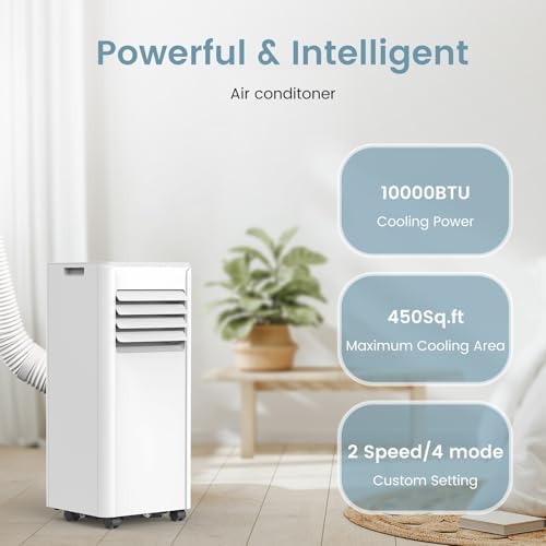 COWSAR 10,000 BTU Portable Air Conditioners with Remote, Portable AC Unit Cools Up to 450 Sq.ft, 4 Modes with Fast Cooling, Sleep Mode, 24H Timer for Bedroom, Room, Apartments, White