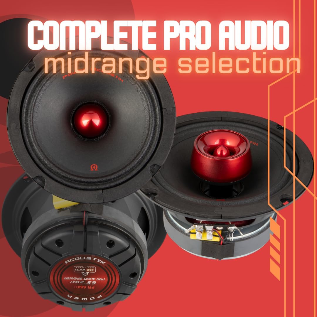 Power Acoustik PR-654C – 6.5 Inch Midrange Car Speaker | 175W RMS / 350W Max Power | 4 Ohm, 92dB Sensitivity | Cloth Surround, Black Paper Cone, Steel Basket | High Performance Car Audio Upgrade
