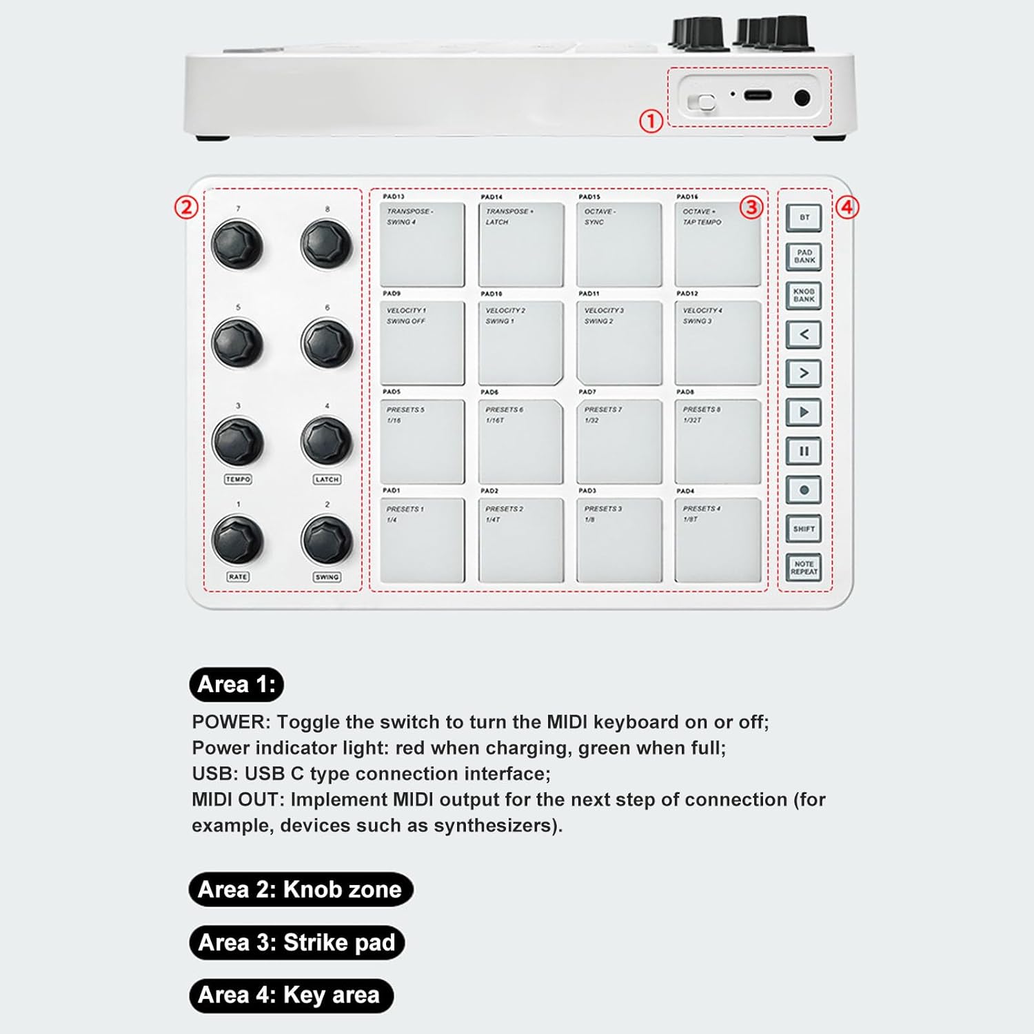 USB MIDI Keyboard Controller,MIDI Controller Pad Beat Maker Machine,Dynamic Keybed with 16 RGB Backlit Pads 8 Assignable Knobs Note Repeat Full Level Key for Music Production