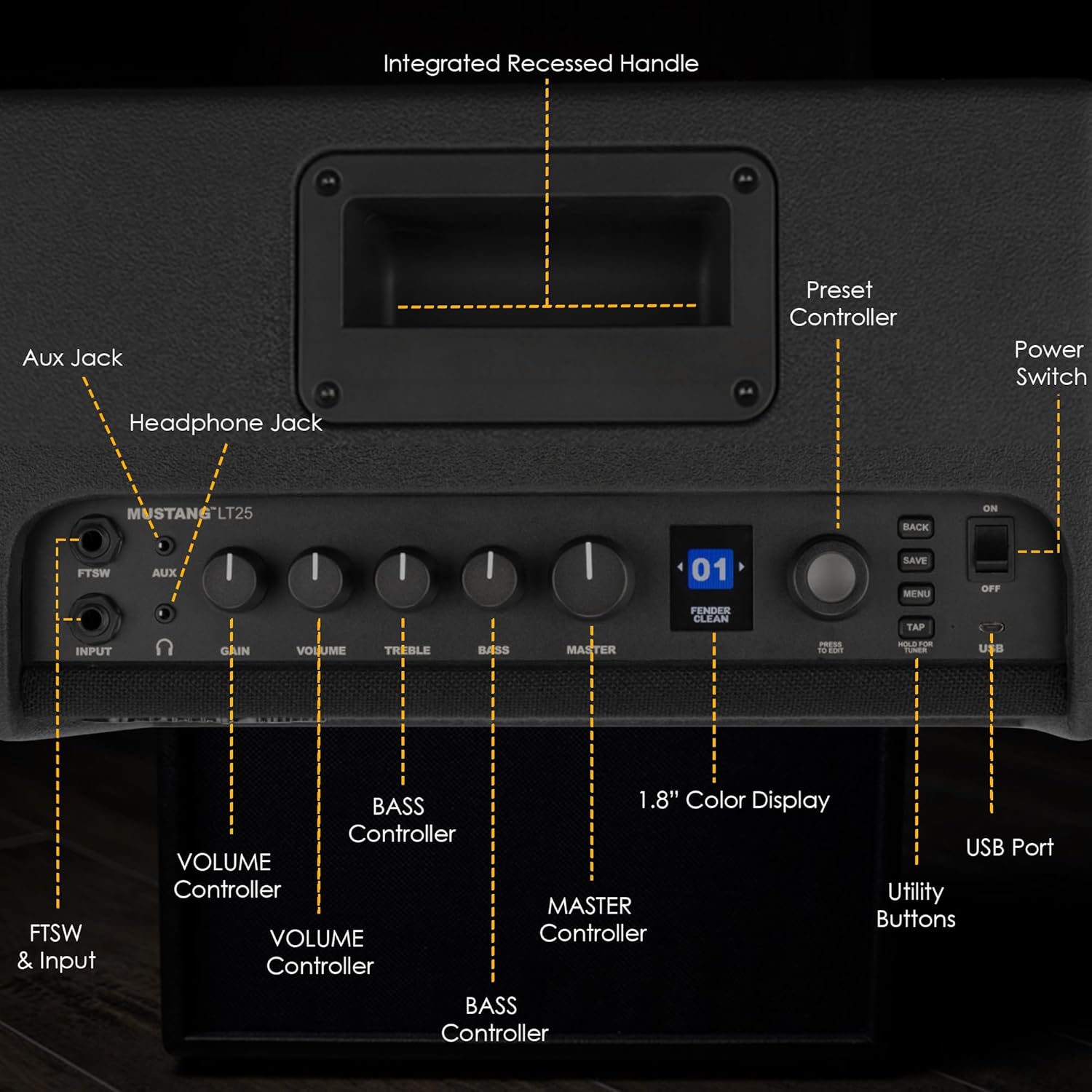 Fender Mustang LT25 Guitar Combo Amplifier Bundle with Cable and Austin Bazaar Exclusive 12-Pack Picks