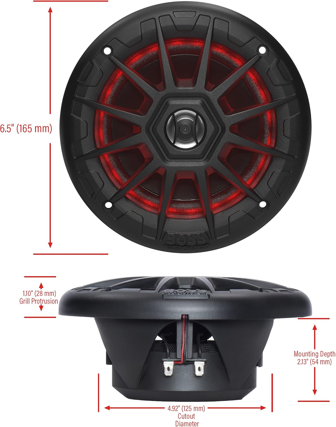 BOSS Audio Systems MRGB55B 5.25 Inch Marine Speakers - Weatherproof, 150 Watts Per Pair, 75 Watts Each, Multi-Color Illumination, Full Range, 2 Way, Sold In Pairs