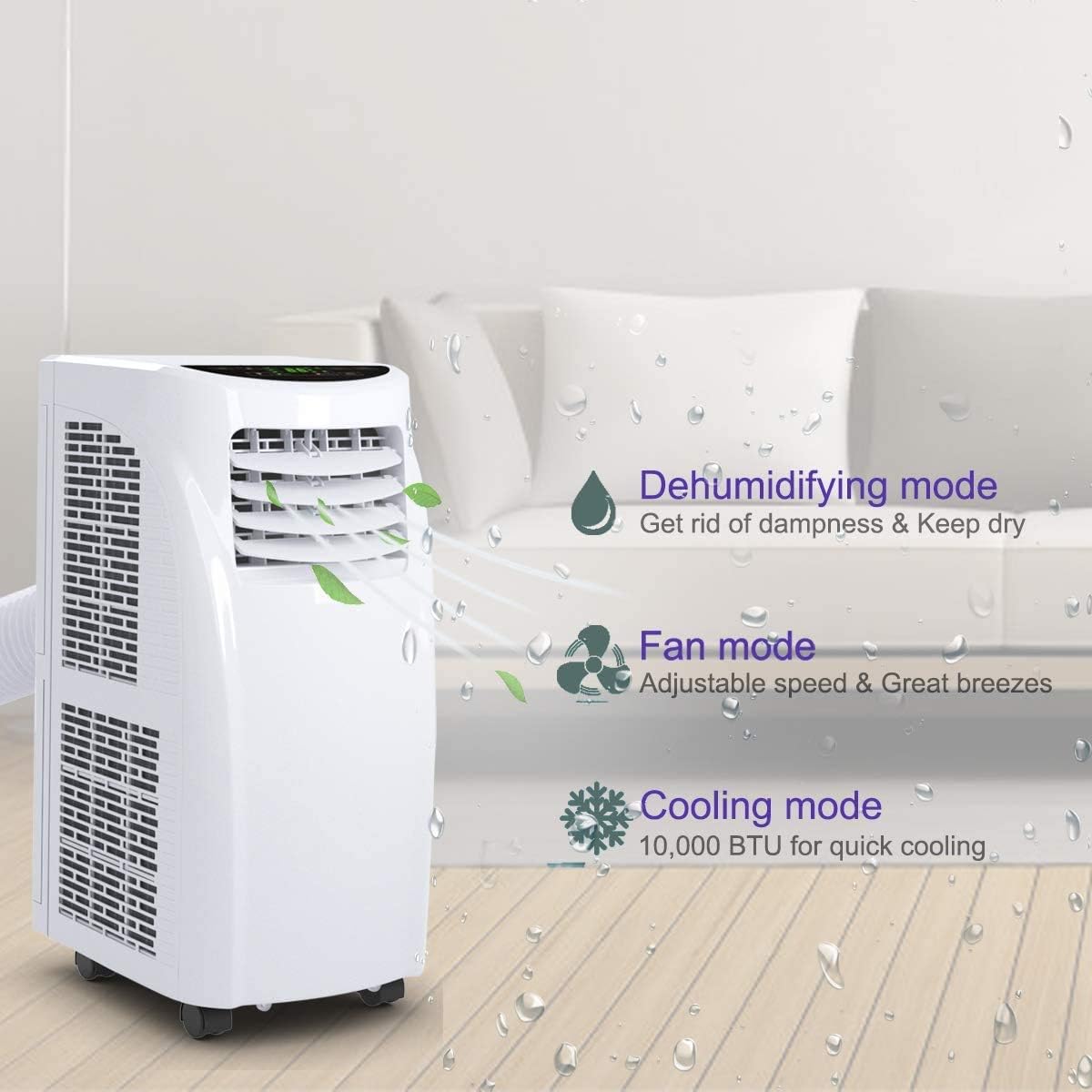 LDAILY Moccha 10000 BTU Portable Air Conditioner, 3-in-1 Cooler Fan Dehumidifier with 2 Fan Speeds, Remote Control and Digital LED Display Ultra-Quiet for Small Room Home Office