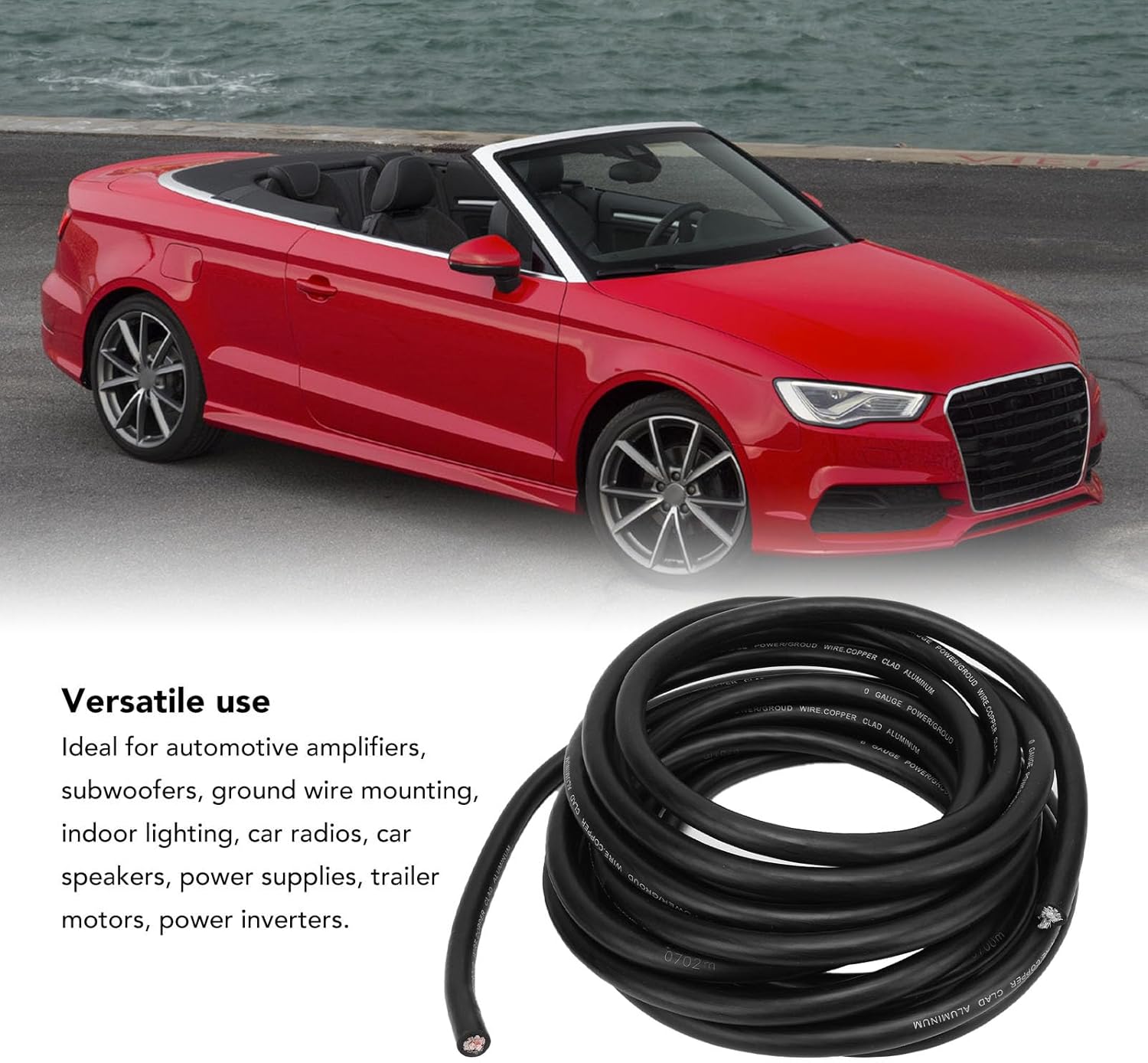 Car Speaker Cable, 1 Gauge AWG Automotive Wire 25ft Versatile Flexible Easy Installation CCA Car Power Ground Battery Cable for Radio Lighting Speaker (Black)