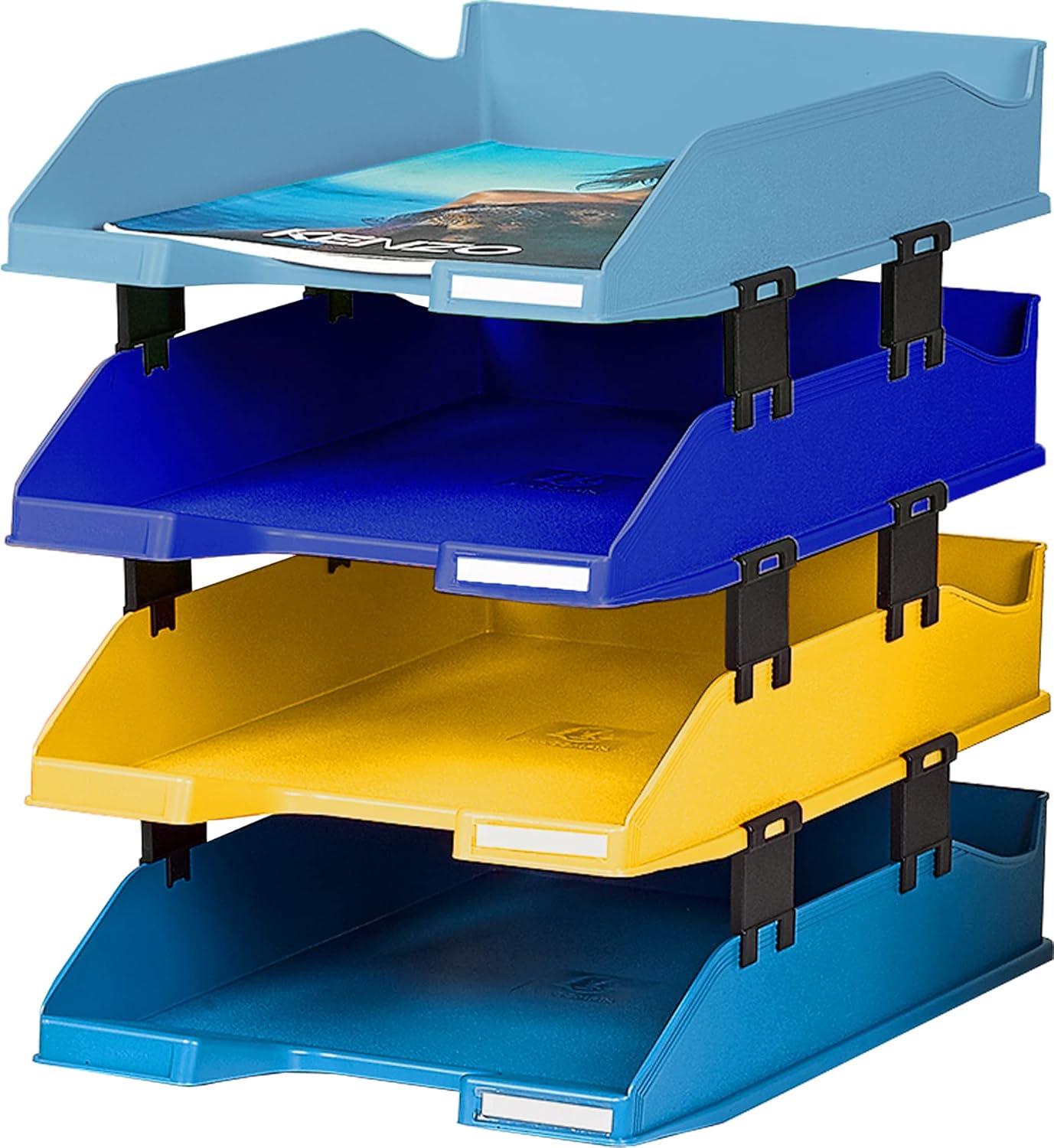 Exacompta - Ref 113202SETD - Set of 4 Combo Midi Bee Blue Letter Trays - Dimensions 34.5 x 25 x 24.5 cm - for A4+ documents - Angel Blue - Assorted Colours