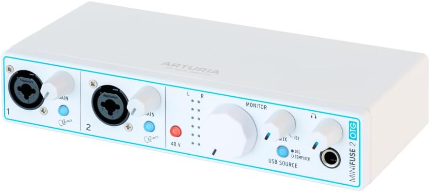 Arturia - MiniFuse 2 OTG - Audio & MIDI Interface with Creative Software for Recording, Production, Podcasting, Guitar, USBC/USBA - White