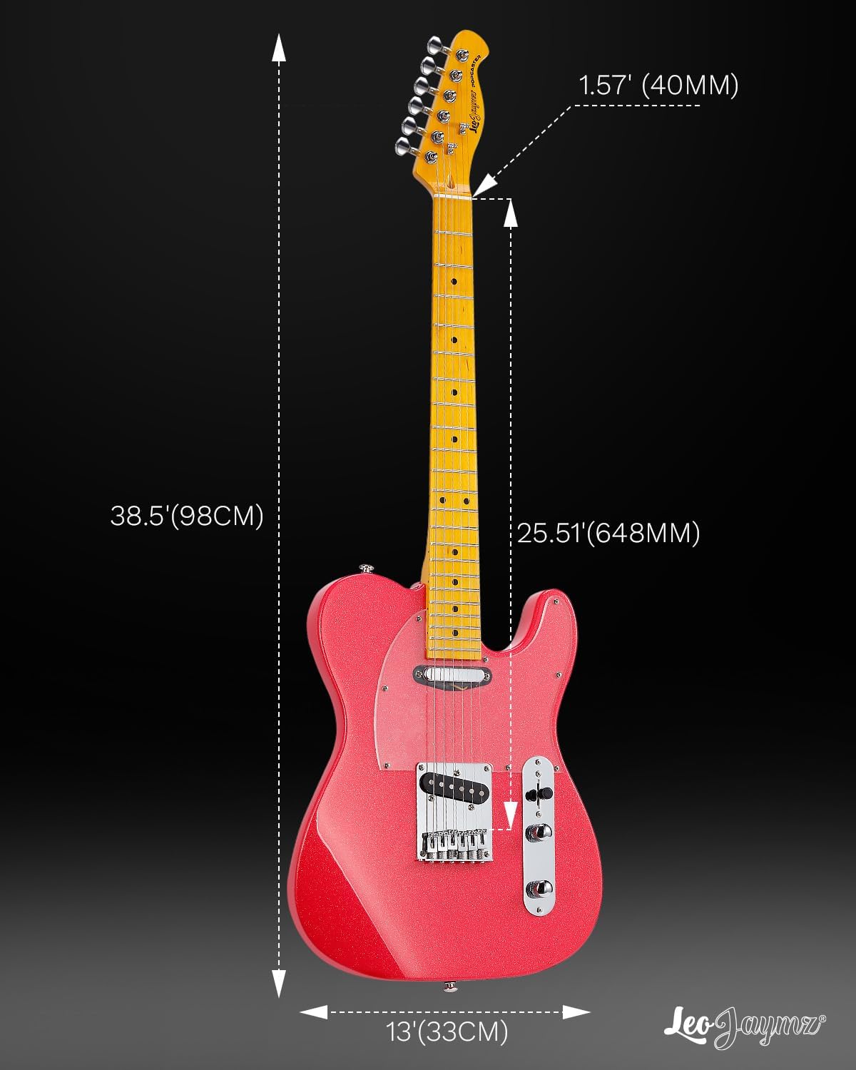Leo Jaymz Electric Guitar in Sparkle Color - High Gloss Mahogany Body and Hard Maple Neck - High Transparent Acrylic Pickguard - Highly Output Alnico V Pickups (Elite Sparkle Pink)
