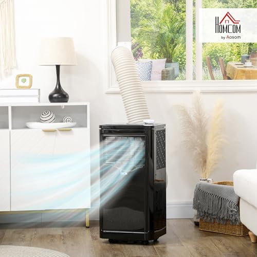 HOMCOM 8000 BTU Portable Air Conditioner, for Rooms Up to 344 Sq. Ft., 3-in-1 Portable AC Unit with Dehumidifier, Cooling Fan, Sleep, 24H Timer On/off, Remote, Window Installation Kits, Deep Black