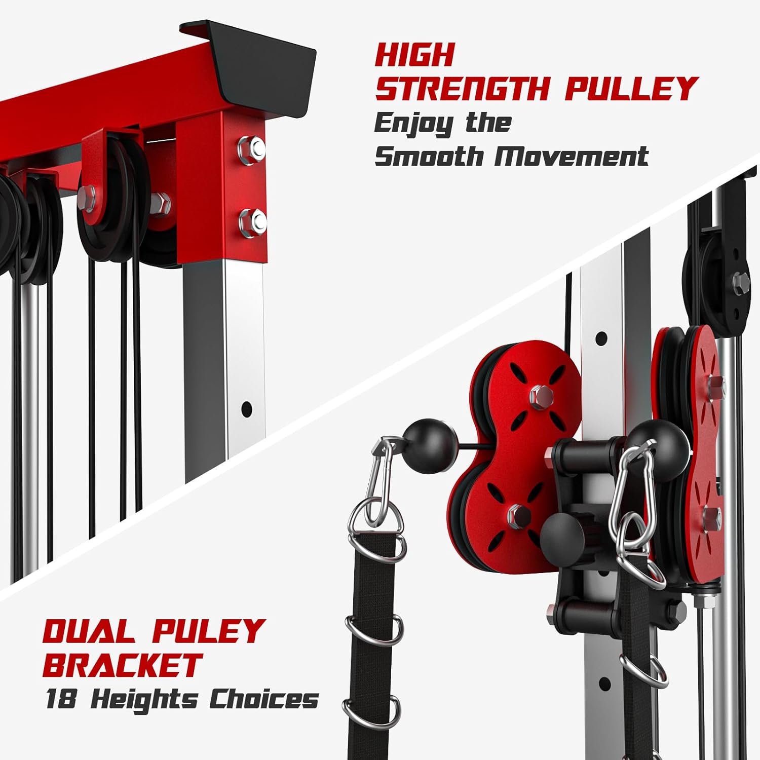 Cable Station Wall Mounted, 18 Height Pulley Tower, LAT Pull-Down Machine with Adjustable Dual Pulley System, High and Low Cable Crossover Machine with LAT Row LAT Tower for Home Gym