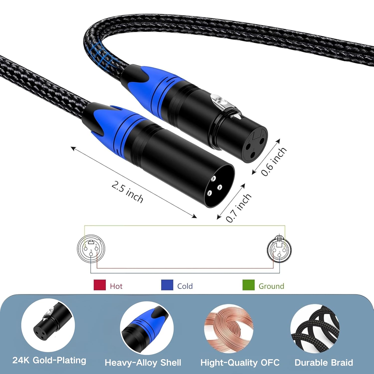 XLR Cables 25ft 6 Pack - Male to Female Braided Shielded Microphone Cable, 3-Pin Copper Conductors XLR Speaker Cords for Microphone, Mixer, DMX & PA Systems(Colorful)