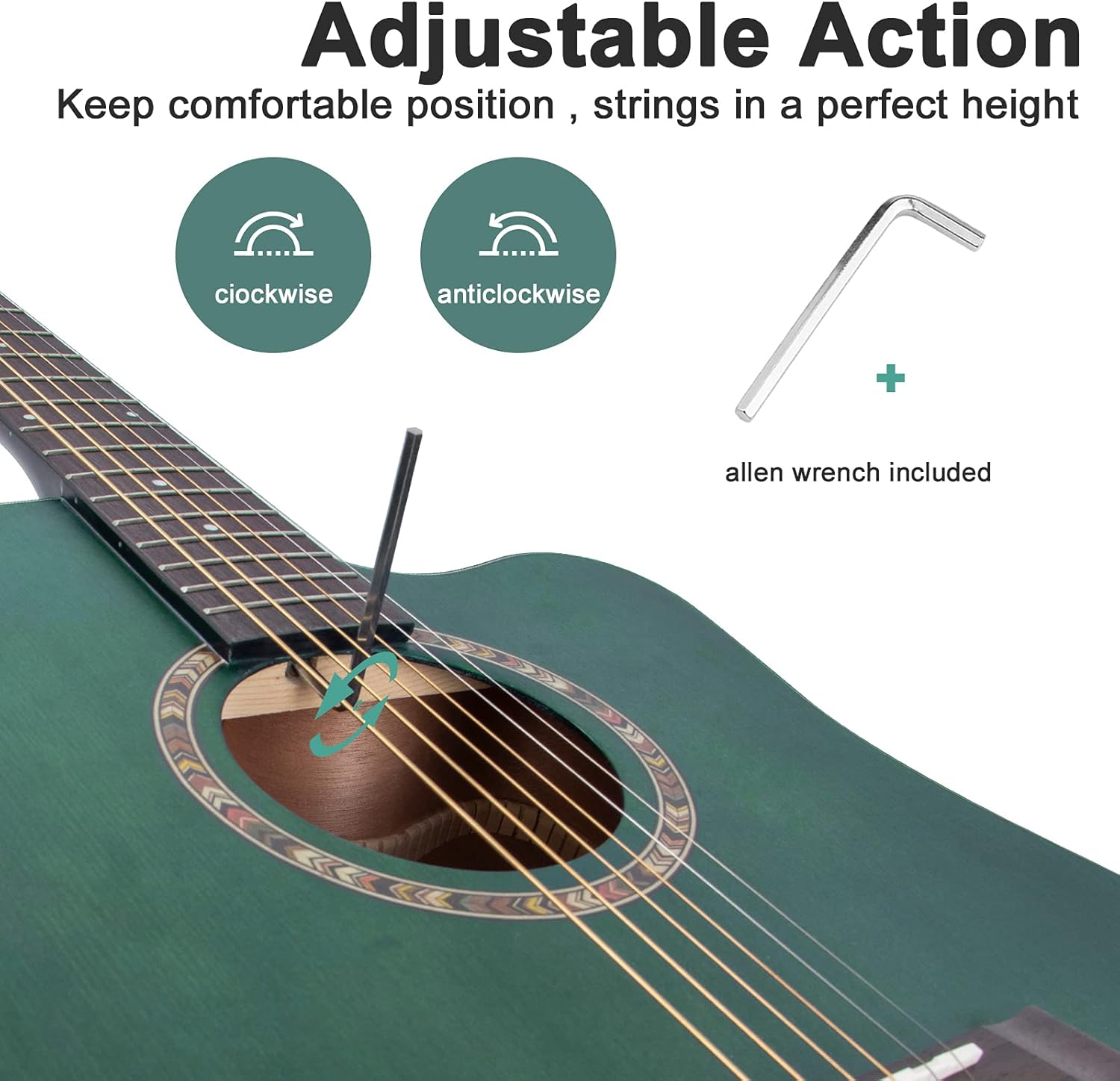 Acoustic Guitar,41 Inch Professional Cutaway Folk Guitarra Bundle 6 Metal Strings with Beginner Kit Gig Bag Tuner Strap Picks,Strings Capo Mute Clean cloth