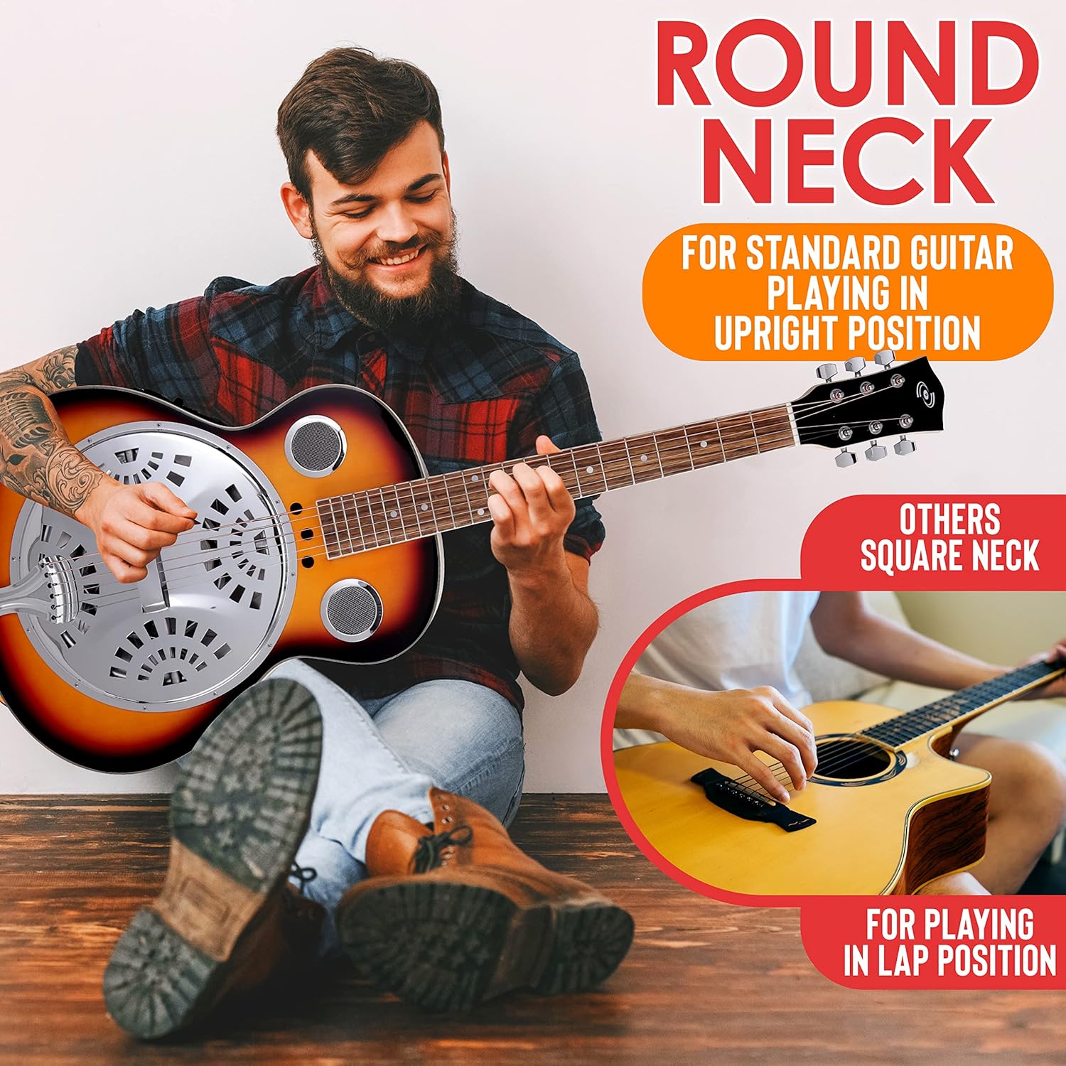 Pyle Resophonic Acoustic-Electric Guitar - 6-String Sunburst with Built-in Preamp, Case, Accessories