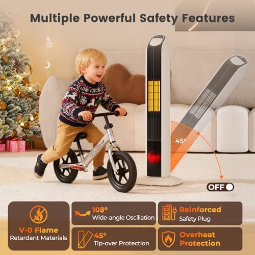 VCJ 33” Space Heater for Indoor Use, 1500W PTC Ceramic Electric Heater with Remote, 12H Timer, 108°Oscillation, LED Display Quiet Portable Heater for Bedroom Office