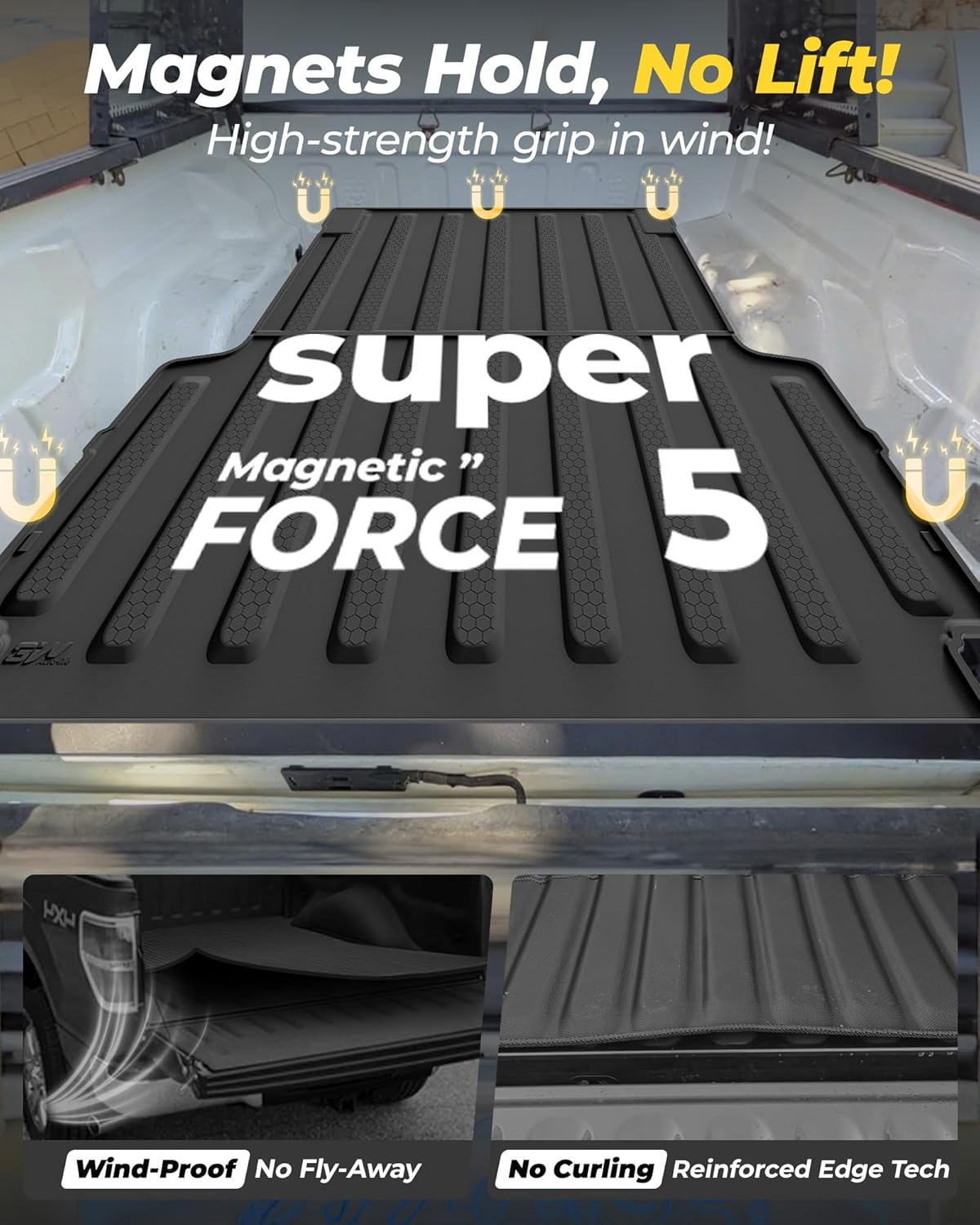 3W Truck Bed Mat Fit for 2020-2024 2025 Jeep Gladiator (5ft Bed), All Weather Protection Custom Fit TPE Heavy Duty Truck Bed Liner for Jeep Gladiator JT Accessories Black