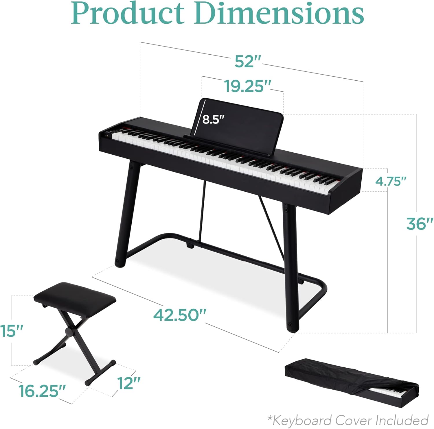 Best Choice Products 88-Key Weighted Full Size Digital Piano, Electronic Keyboard Set for All Experience Levels w/U-Stand, 3 Sustain Pedal Unit, Stool, Keyboard Cover, 2 Headphone Jacks