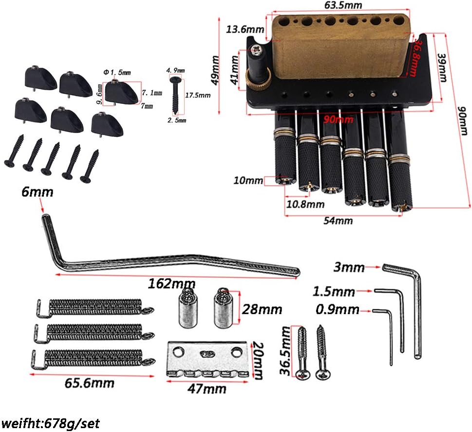 Alnicov 6 String Headless Guitar Bridge Tremolo System Set with Tailpiece for Electric Guitar Parts Replacement Tool