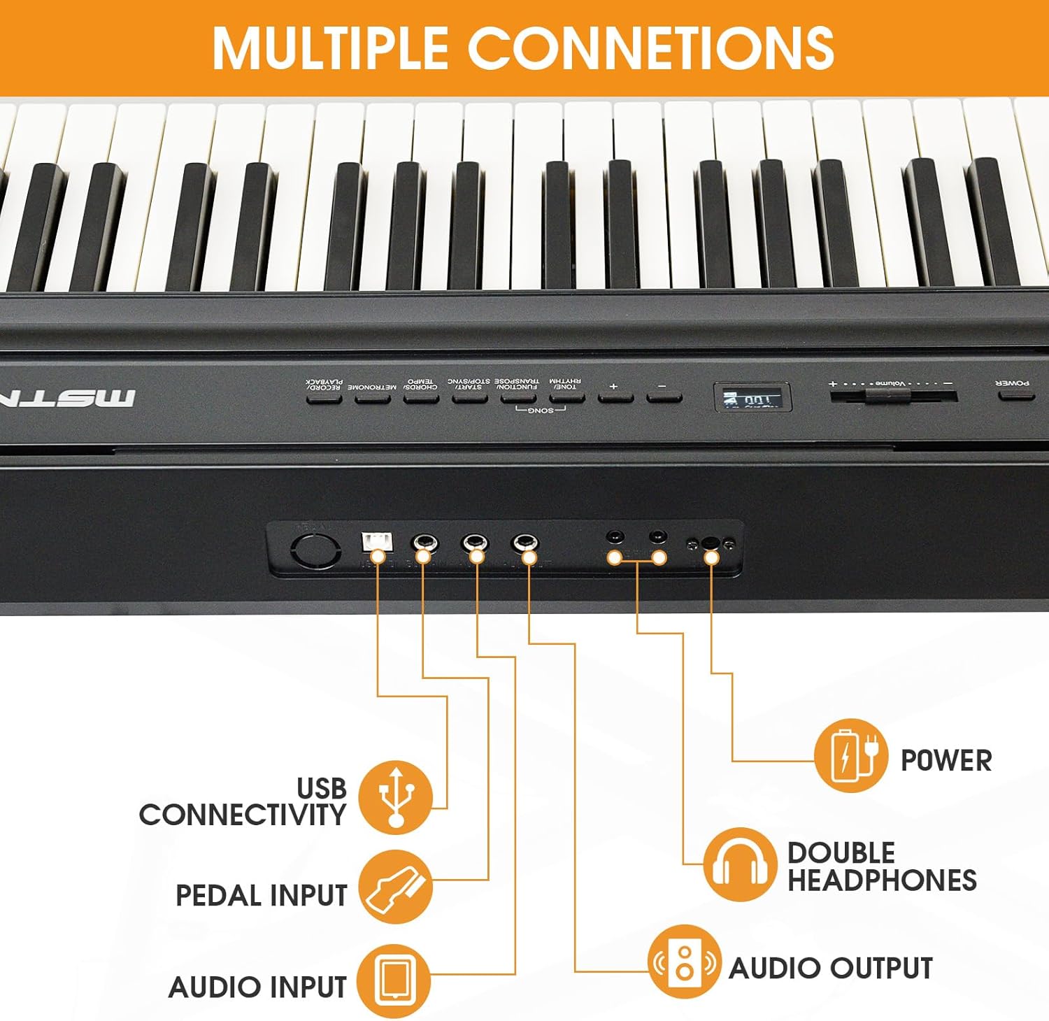 Digital Piano 88 Key Weighted Keyboard with Hammer Action, Full Size Weighted Keyboard piano 88 Key with 2x30W Speakers, Adjustable Stand, Carrying Case, Sustain Pedal, Headphone, ABS, Black