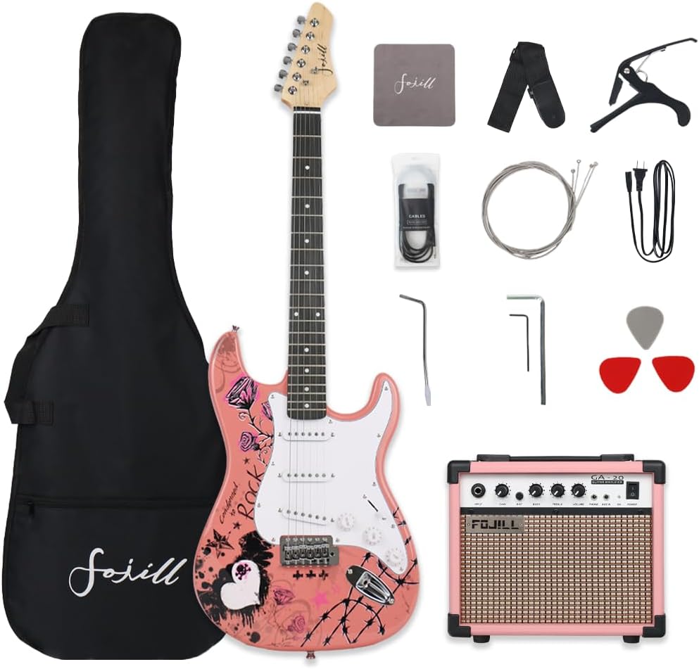 Fojill 39 Inch Electric Guitar Kit Set Beginner Starter Combo Package Bundle 20W Amplifier Amp Accessory Padded gig Bag,Picks, Cable,Strap,Extra Strings