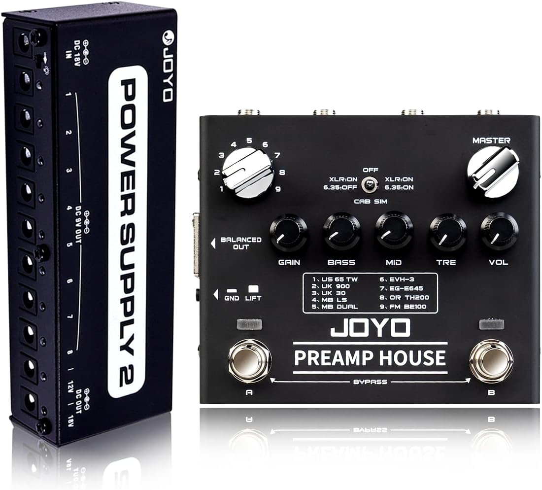 JOYO R-15 Dual Channel Preamp Cabinet Simulation Effect Pedal Bundle with JP-02 DC 9V 18V Power Supply