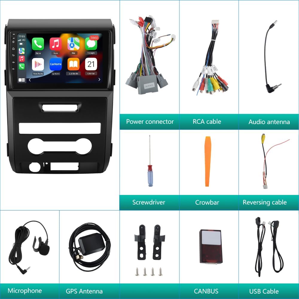 AWESAFE [2GB+32GB] Car Stereo for Ford F150 F-150 2009 2010 2011 2012 with Wireless CarPlay Android Auto, 9