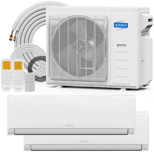 ROVSUN 2 Zone 35000 BTU (18K+18K) Mini Split AC/Heating System, 19 SEER2 Dual Zone Ductless Wall Mounted Air Conditioner with Pre-Charged Condenser, Heat Pump & 25Ft Line Set, 208-230V