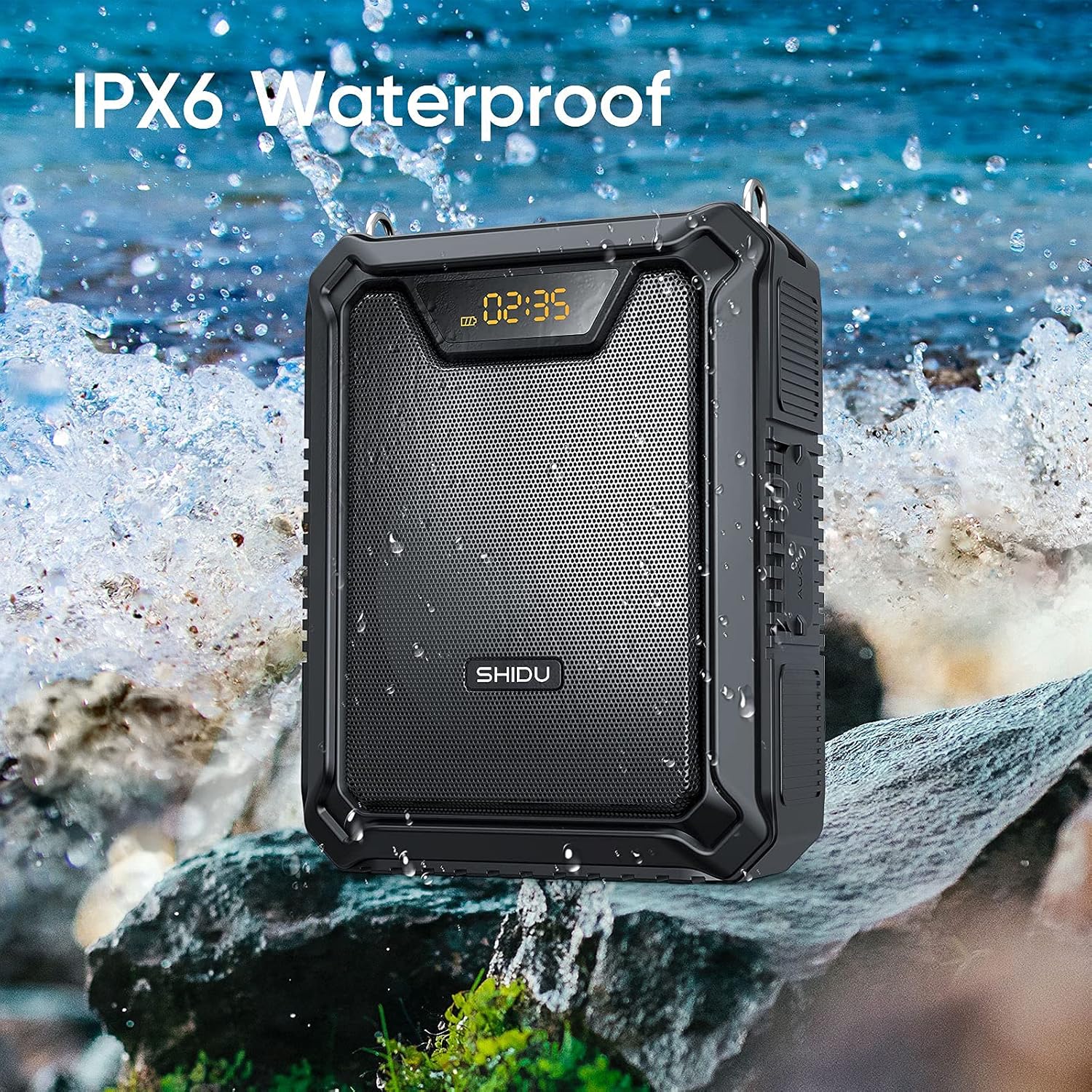 SHIDU 30W Voice Amplifier with Wireless Microphone, IPX6 Waterproof Amplifier Wireless & Wired Microphone Bluetooth Speaker Personal Megaphone for Teachers Meeting Speech Outdoors-M1000