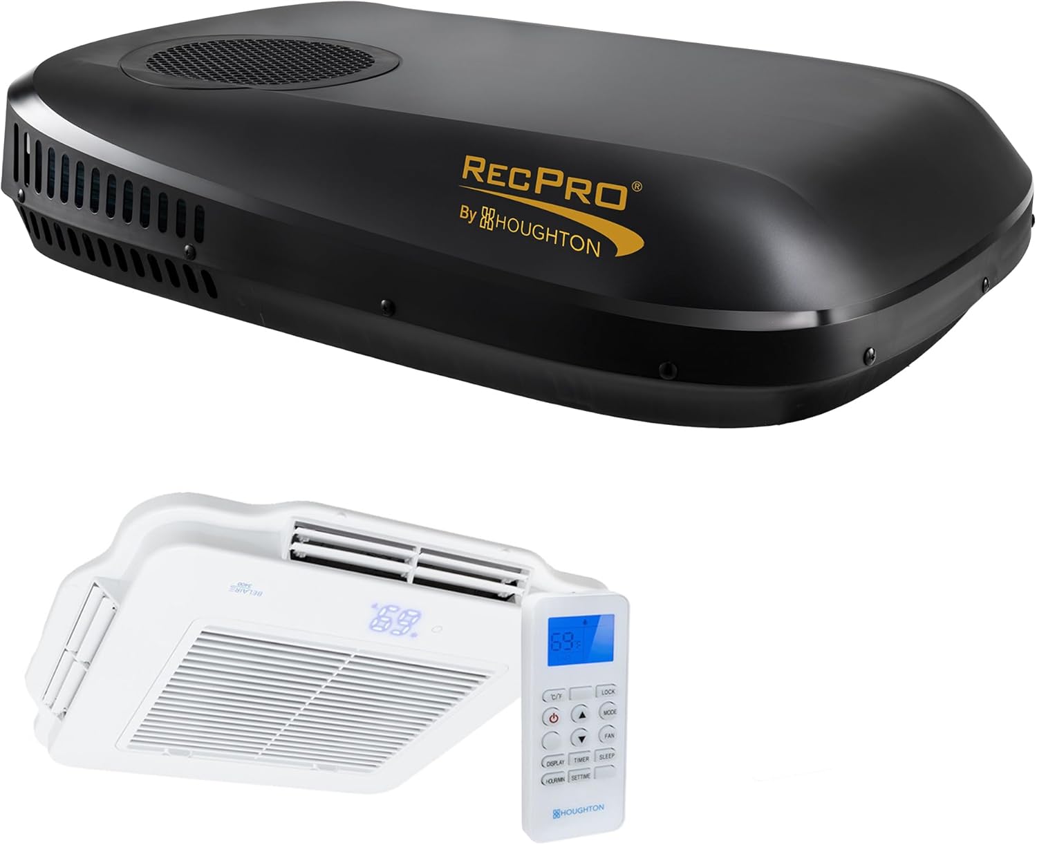 RecPro RV Air Conditioner 15K Quiet Low Profile AC Unit with Heat Pump | Condensate Pump & Remote Control | Ducted & Non-Ducted | Black or White | Slim Rooftop Design (Black, Non-Ducted)