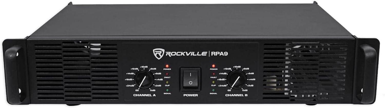 Rockville RPA9 3000W Peak/800W RMS 2 Channel Power Amplifier, High Output, Durable Build, Versatile Inputs, for DJs and Pro Audio