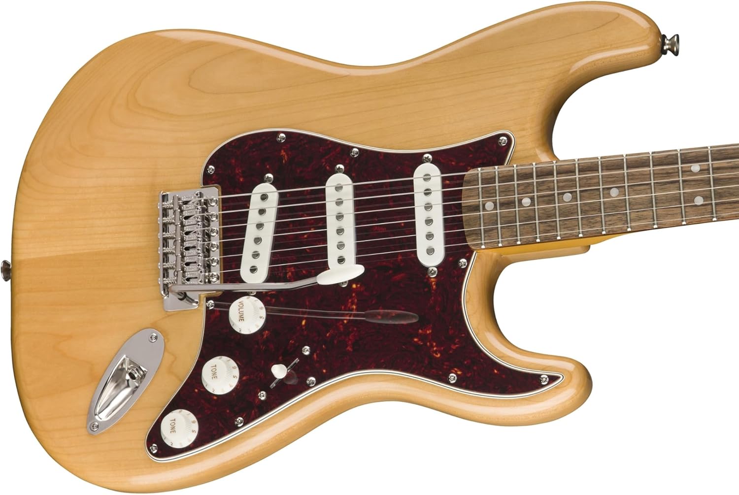 Squier Classic Vibe '70s Stratocaster, Indian Laurel Fingerboard, Natural - 0374020521 Bundle w/ 12-Pack Guitar Pick and Liquid Audio Polishing Cloth