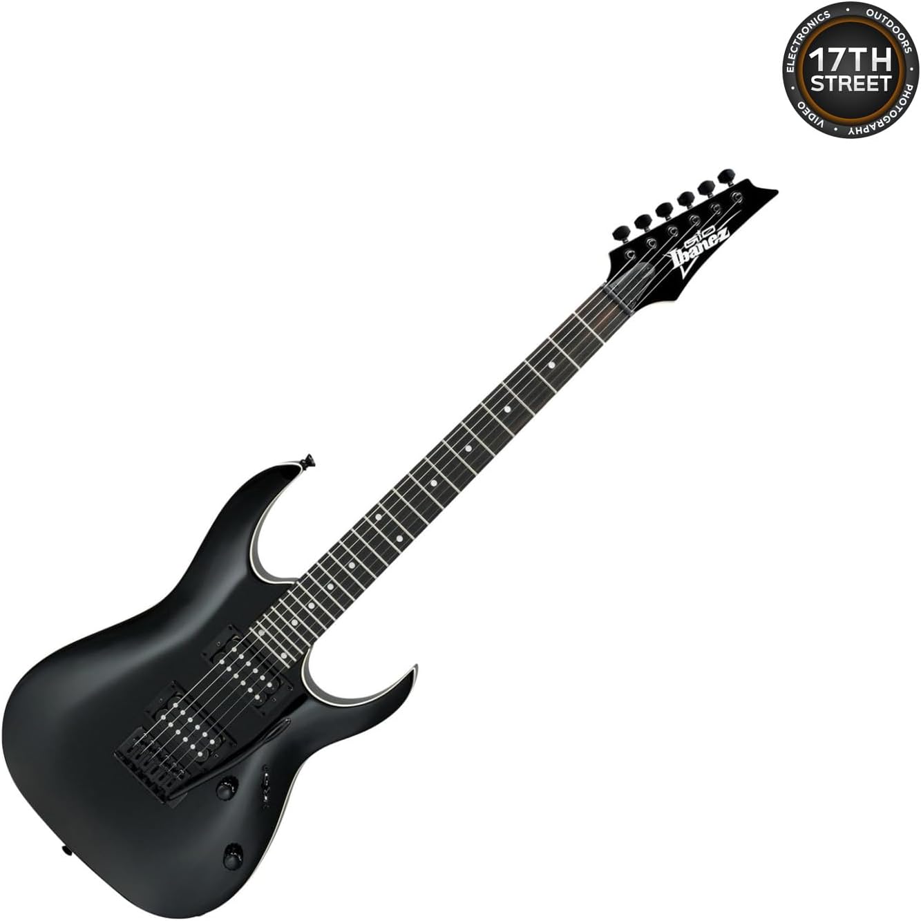 Ibanez 6-String Solid-Body Electric Guitar (Black Night) - Right Handed Bass with GSF50 Powerpad Strap, String Capo, 15 Pack Guitar Picks with Storage Box & Microfiber Cleaning Cloth (Bundle Set)