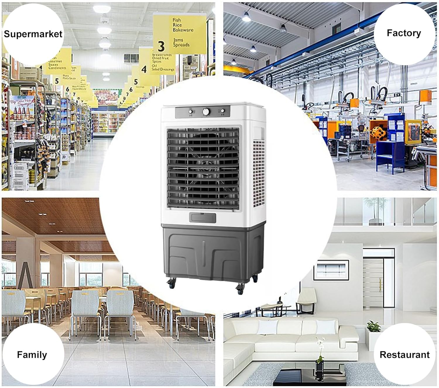 Swamp Cooler, Evaporative Air Cooler, 75L Large Capacity Water Tank, Outdoor Air Conditioner, 3 Speed, 5 Ice Boxes, for Indoor & Outdoor Garage, Patio, courtyard, factory Workshop