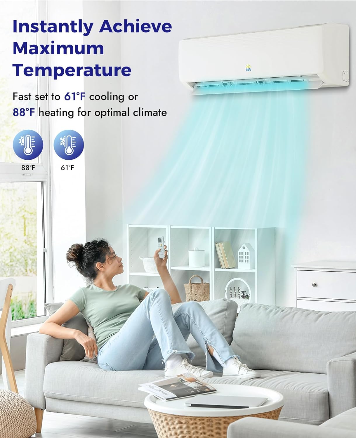 Mini Split Ac/Heating System - 18000 BTU Wall Mounted Mini Split Air Conditioner with Heat Pump, 19 SEER2 230V Energy Efficient Ductless Ac Unit Up to 1250 Sq (18000BTU, 19 SEER2)