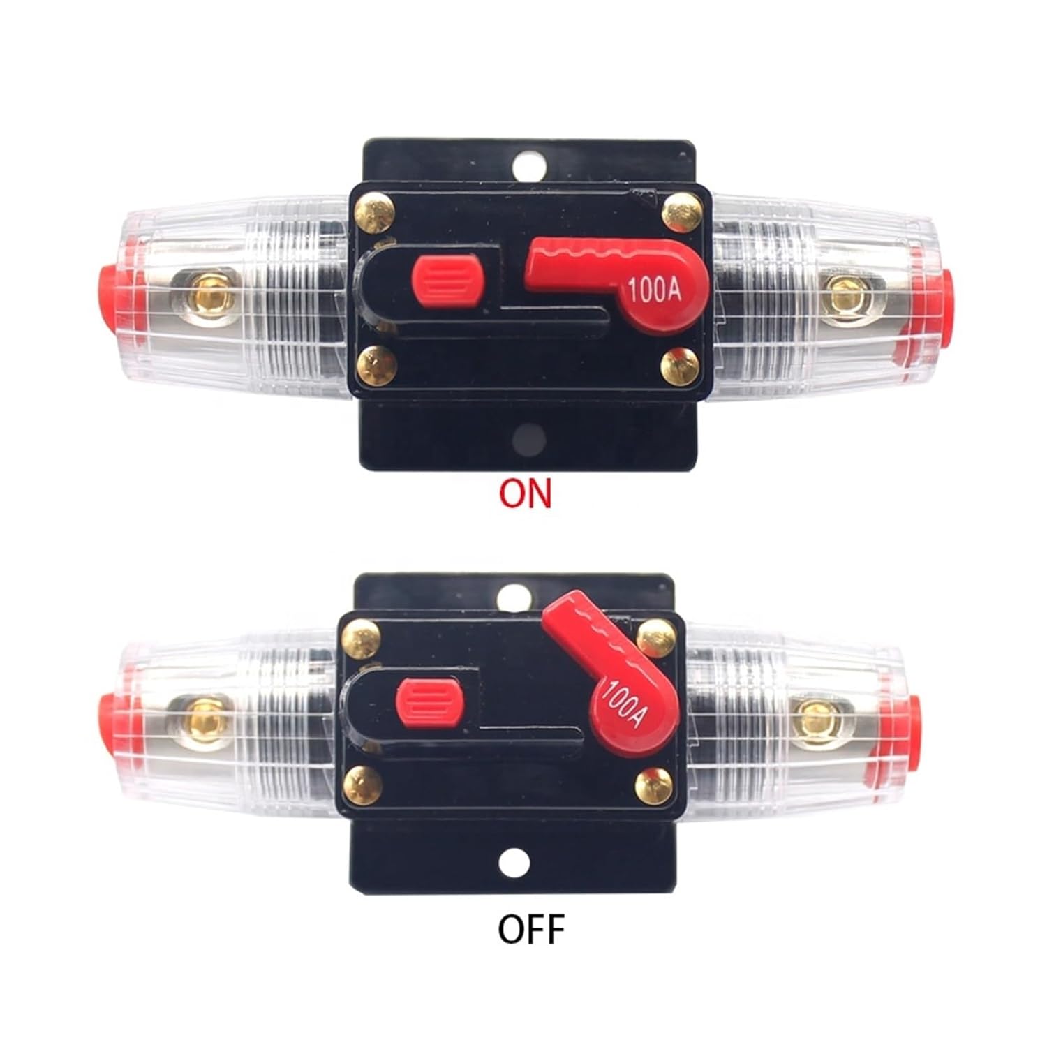 DC 12V 24V 20A50A60A70A80A100A120A150A Fuse Holder Black Car Stereo Audio Inline Circuit Breaker for Truck Amplifier(100A)