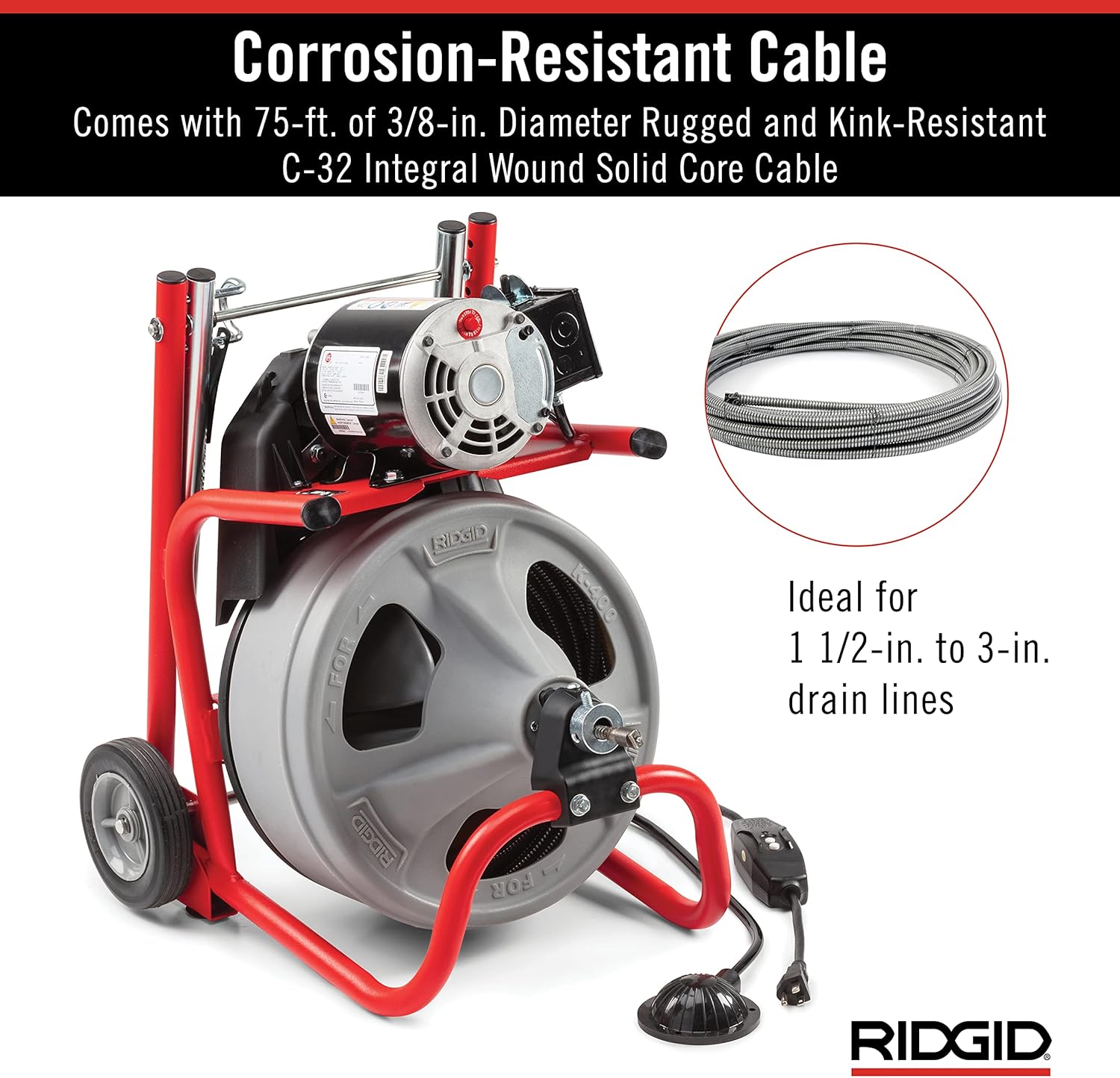 RIDGID 52363 Model K-400 Drain Cleaning 120-Volt Drum Machine Kit with C-32IW 3/8