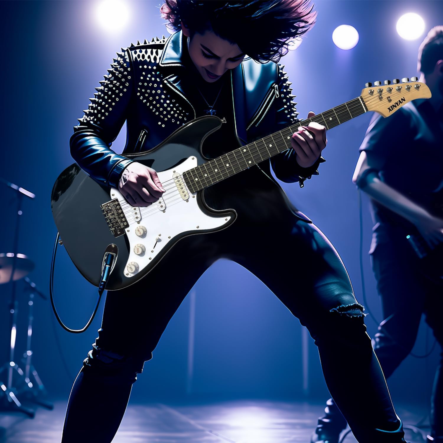 39in Full Size Beginner Electric Guitar Starter Kit w/Case, Strap, 20W Amp, Strings, Pick, Tremolo Bar (Black Guitar)