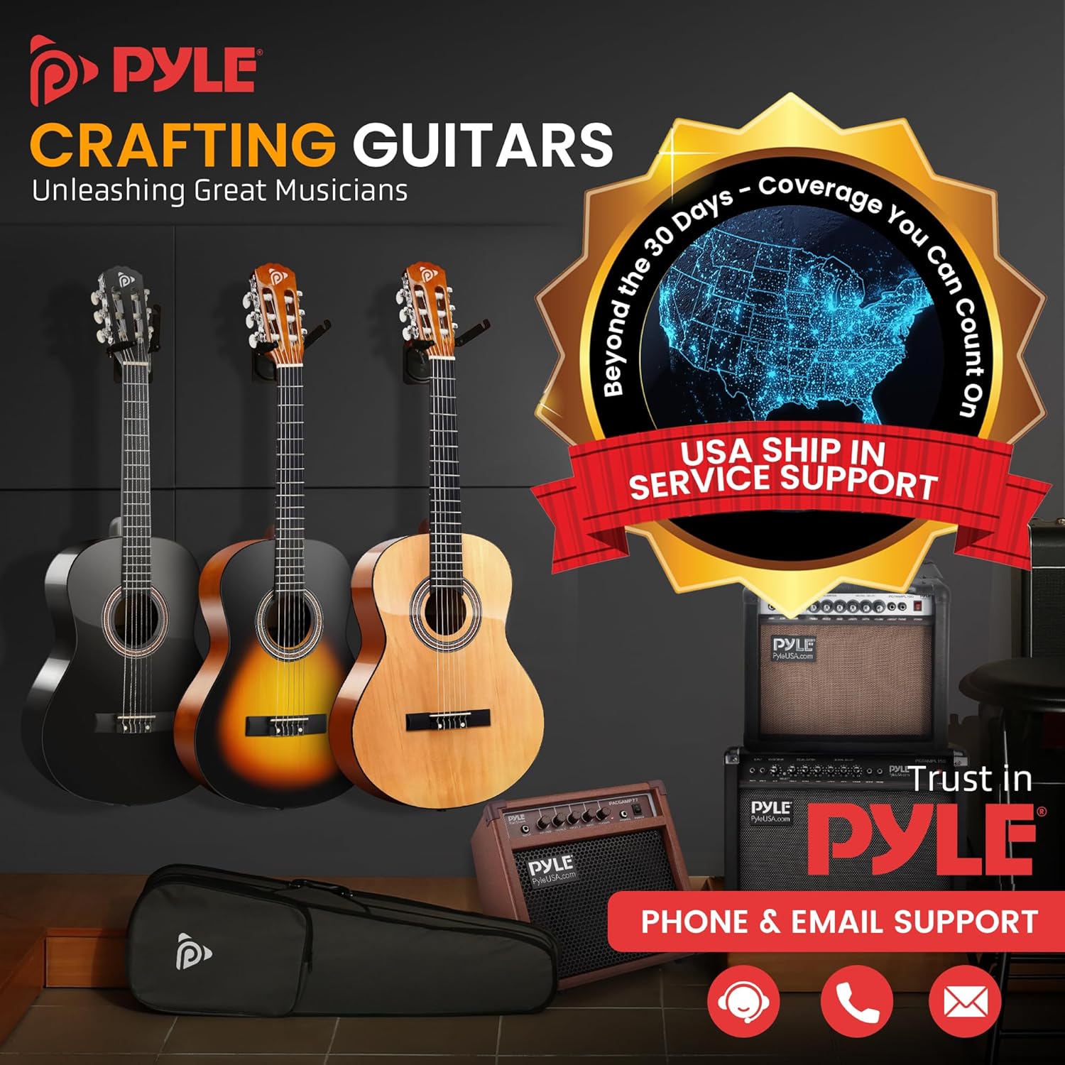Pyle Beginner Acoustic Guitar Kit 6 String 1/2 Junior Size All Wood Instrument for Kids, Adults, Natural Gloss, 34