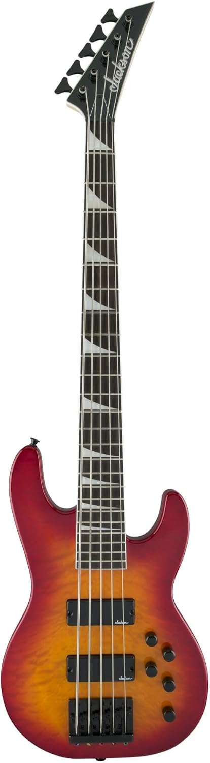 Jackson JS Series Concert Bass JS3VQ 5-String Electric Guitar (Right-Handed, Cherry Burst) Bundle with Polyester Protective Hardshell Gig Bag with Zipper Pocket (Black), and Steel Strings (3 Items)