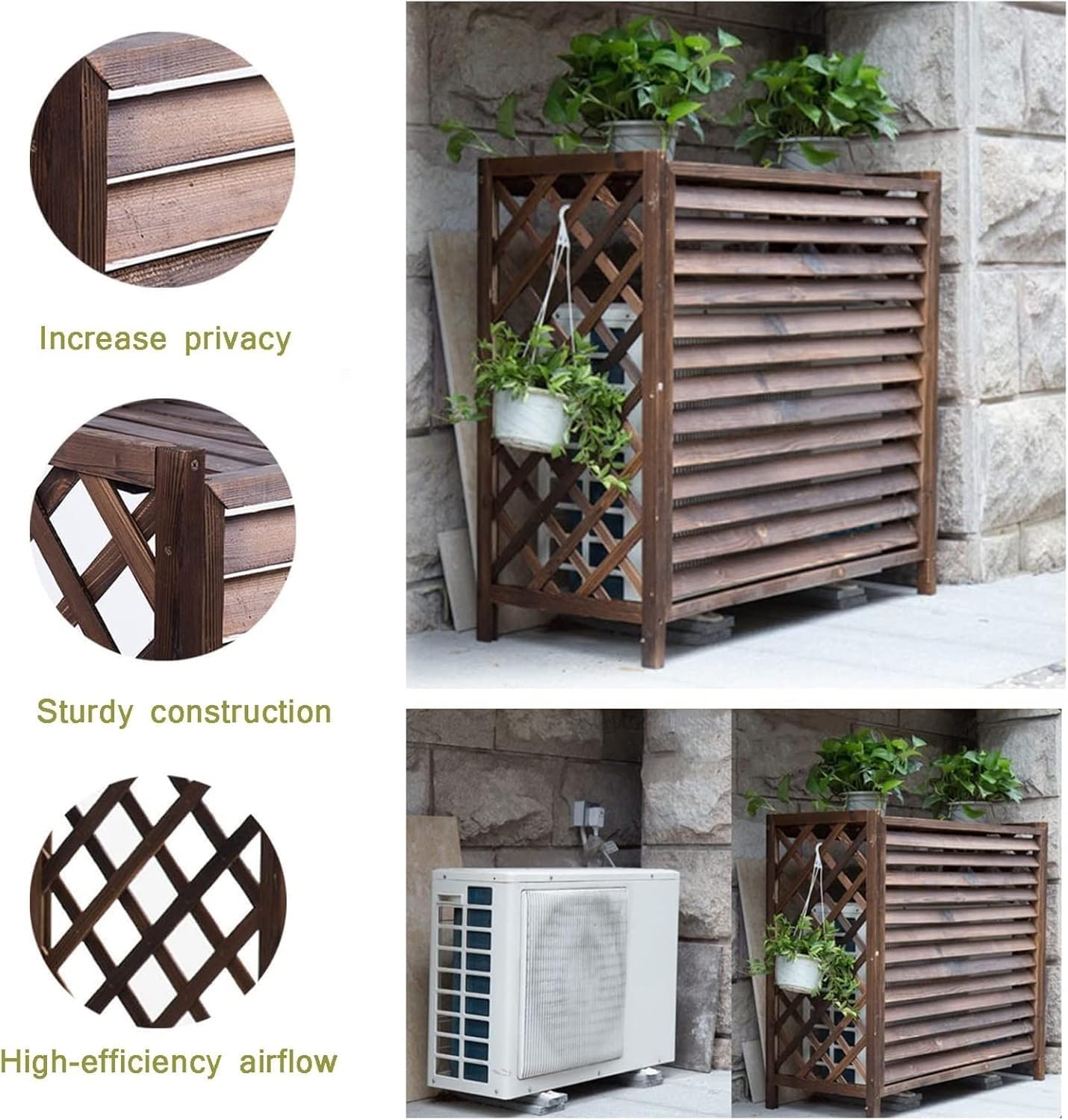 Solid Wood Garden Fence Air Conditioner Cover Decorative Privacy Fence Screen Trellis Design Outdoor Enclosure for Climbing Plants Trash Can Flower Rack Conditioning Shell Blinds(85x35x80cm)