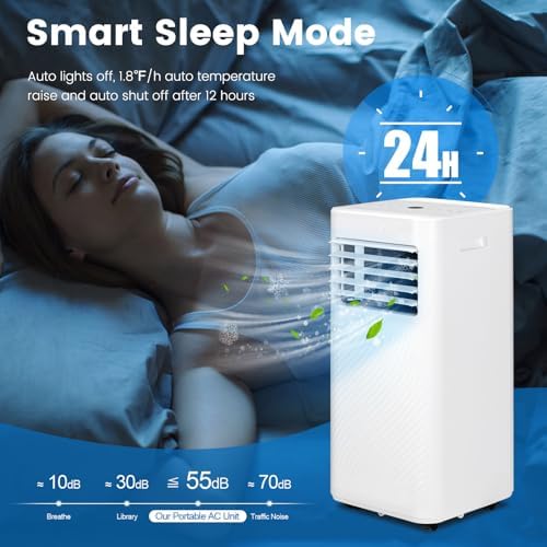 LDAILY Portable Air Conditioners, 4-in-1 Quiet Air Cooler with Fan, Dehumidifier, Sleep Mode, Remote, Touch Screen, 1-24 Timer, AC Unit for Bedroom, Home, up to 350 Sq.Ft (White, 10000 BTU)