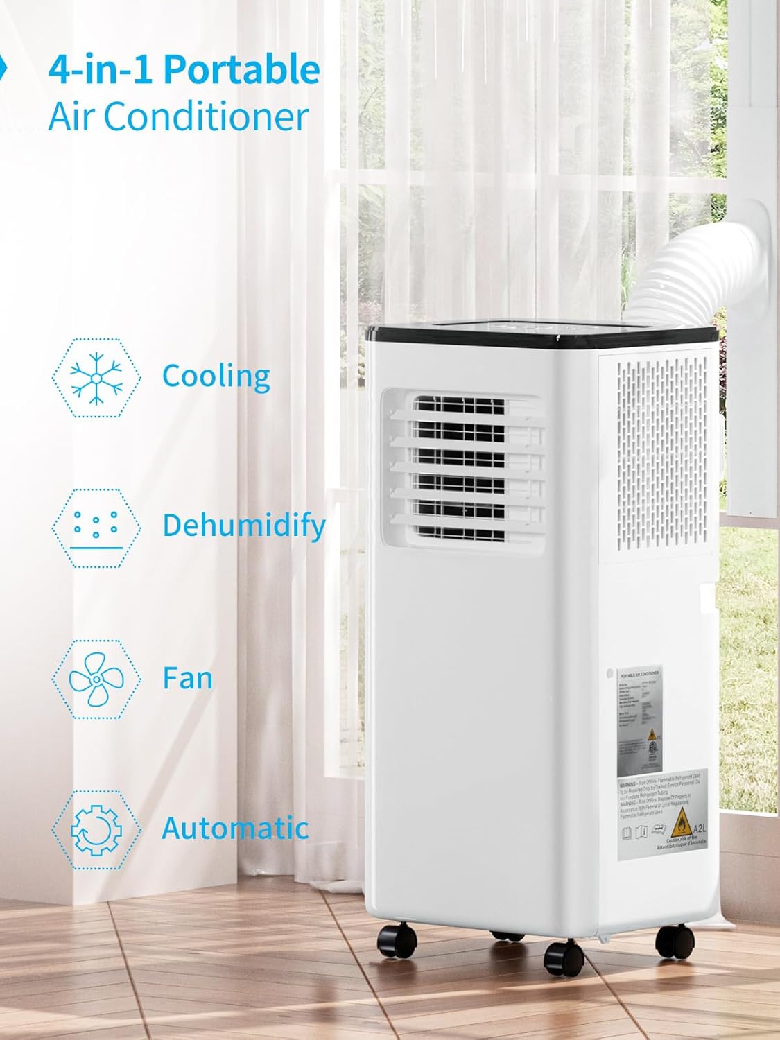 3-in-1 Portable Air Conditioner, 10000BTU Air Conditioner with Cool, Dehumidifier, Fan, for Room Up To 550 Sq Ft, Portable AC with Remote Control & 24H Timer, White