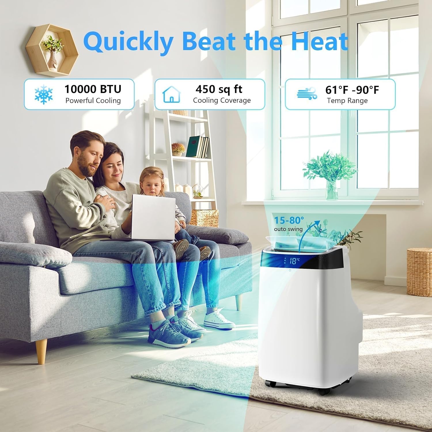 10,000 BTU Portable Air Conditioner for Rooms up to 450 Sq.Ft, 3-in-1 Portable AC Unit with Cooling, Dehumidifier & Fan Modes, Remote, 24H Timer, Sleep Mode, Window AC Kit, AC Unit for Bedroom