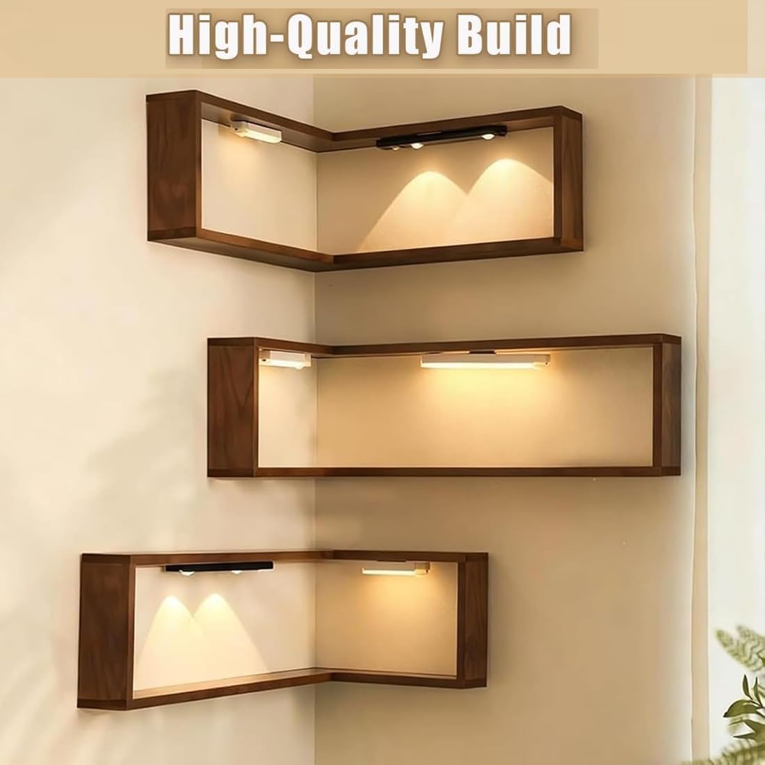 Smart Corner Shelves Light Up, Illuminated Corner Shelf with Remote, Wooden Wall-Mounted Corner Shelf Display Rack, Modern Wall-Mounted Display Rack Stand for Living Room, Study (Set-2)