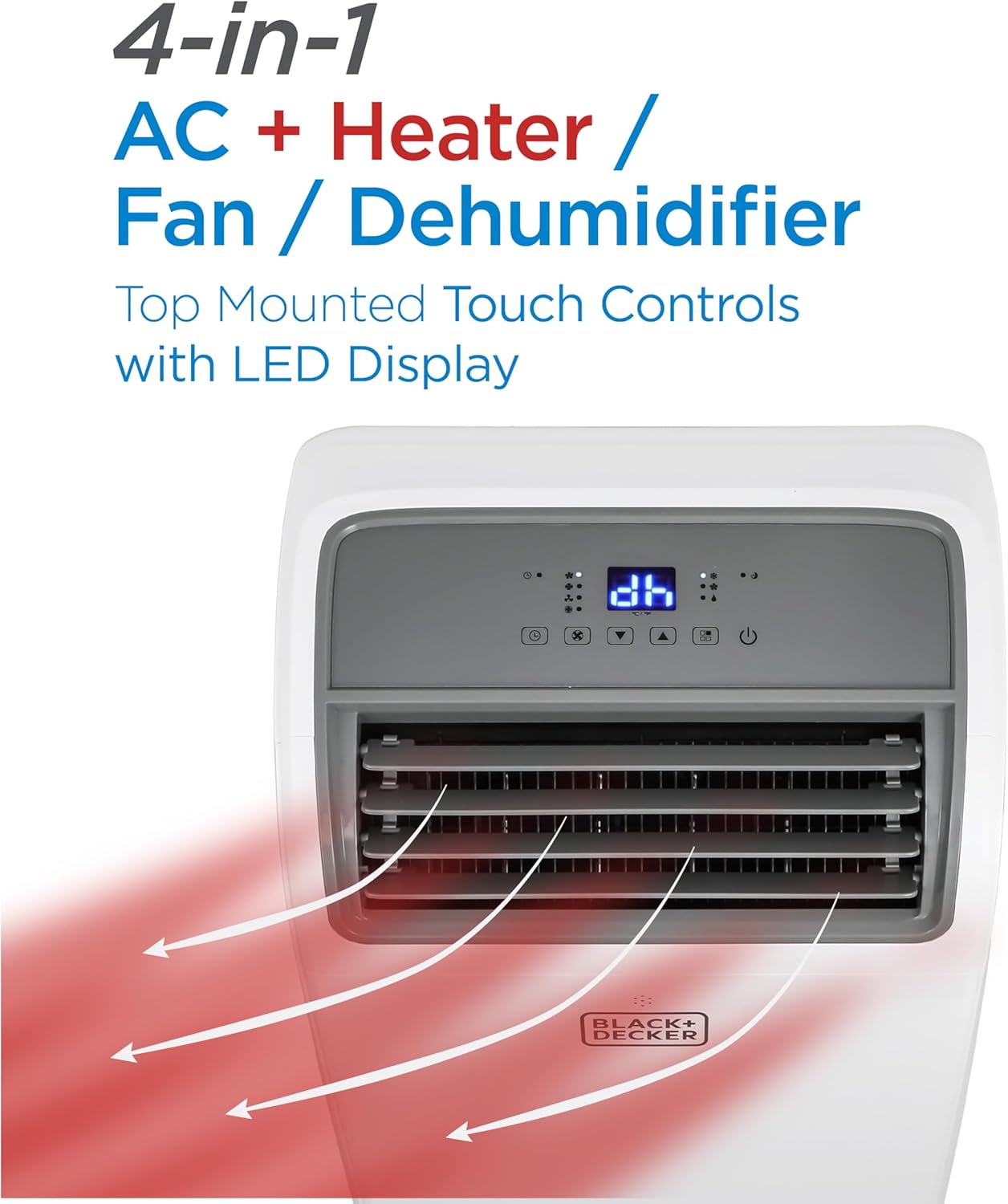 BLACK+DECKER Portable Air Conditioner with Heat, 14,000 BTU with 12,000 BTU Heating for Rooms Up To 700 Sq. Ft., Portable AC with Follow Me Remote Control, BPT10HWTB, White