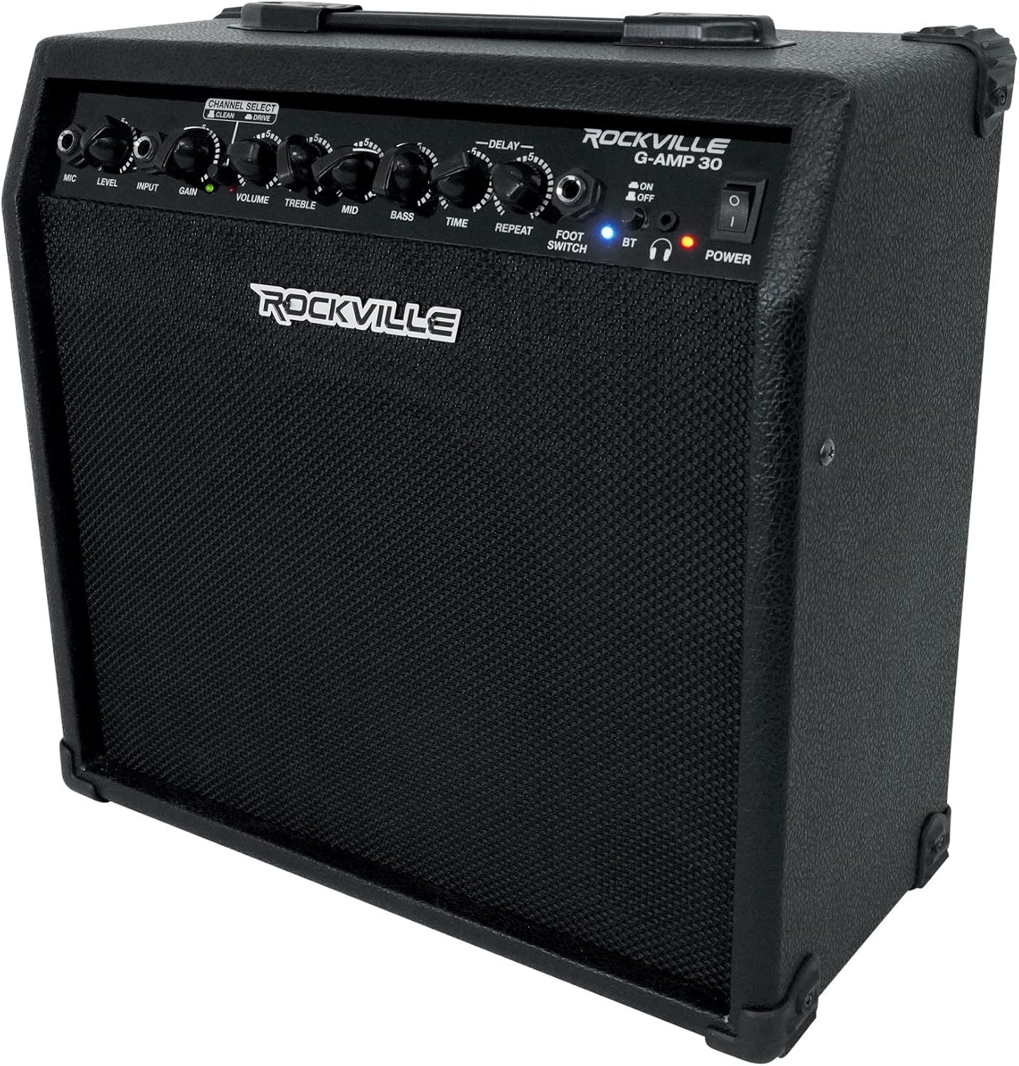 Rockville G-AMP 30 Watt Guitar Combo Amplifier, Bluetooth, Mic Input, Footswitch, Delay Effect, for Home Practice and Small Gigs