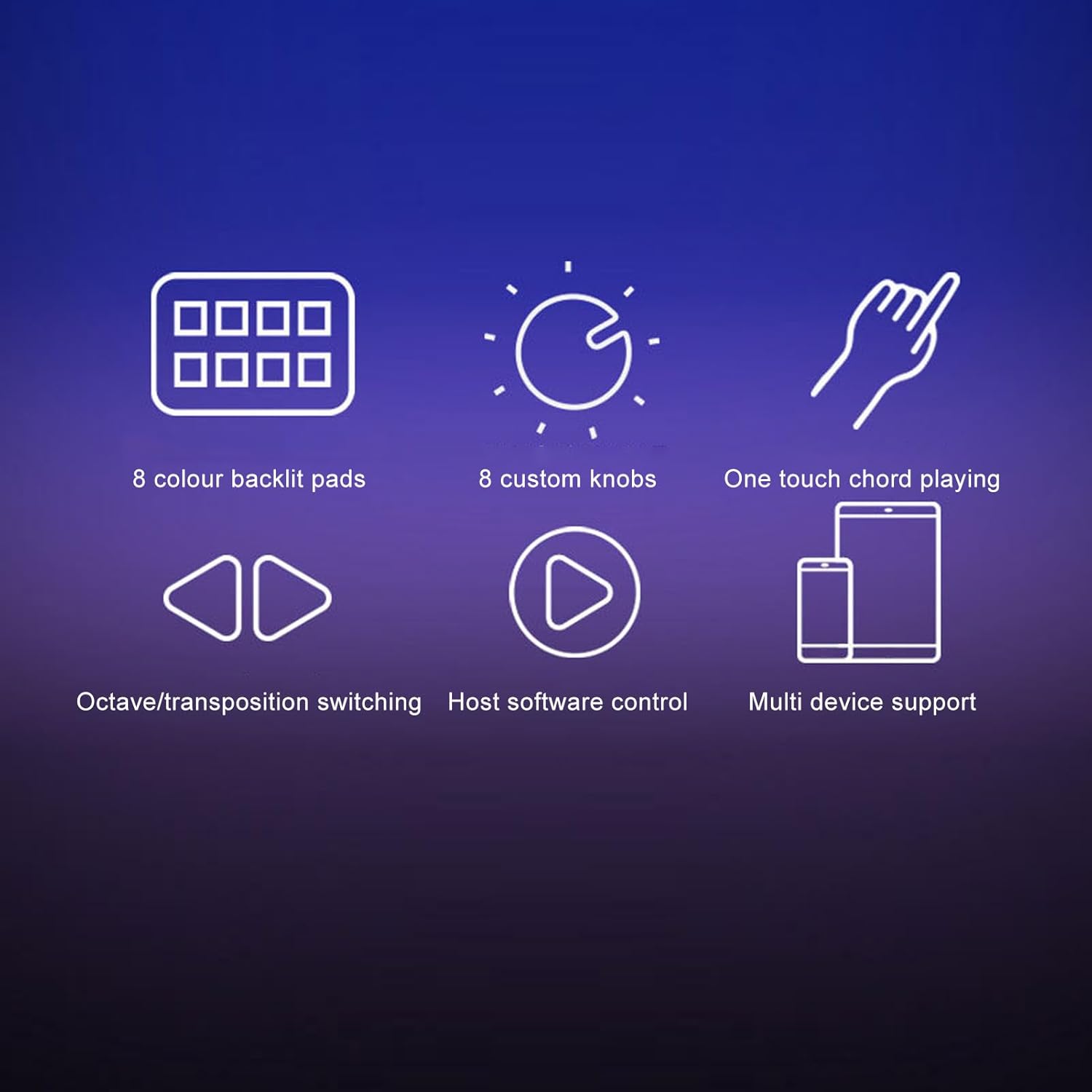 25 Key MIDI Keyboard Controller, 8 Backlit Drum Pads & 8 Assignable Rotary Knobs, Wireless Bluetooth MIDI Controller for Musician Music Production, White