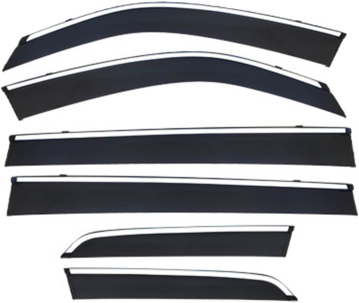 Window Deflectors for VW Atlas MK1-CA1 2017-2024, Sun Rain Guard Window Visors Vent Shades with Bright Stripes Car Accessories,6PCS