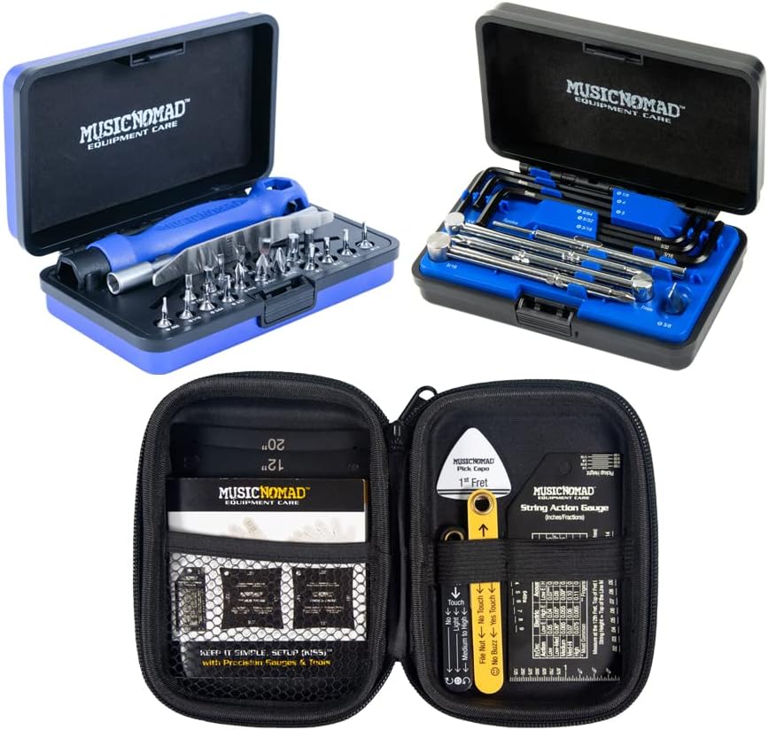 MusicNomad KEEP IT SIMPLE, SETUP (KISS)™ Starter Kit Bundle - 6 pc. Gauge Set, 26 pc. Guitar Tech Tool Set, 11 pc. Truss Rod Wrench Set (MN609)