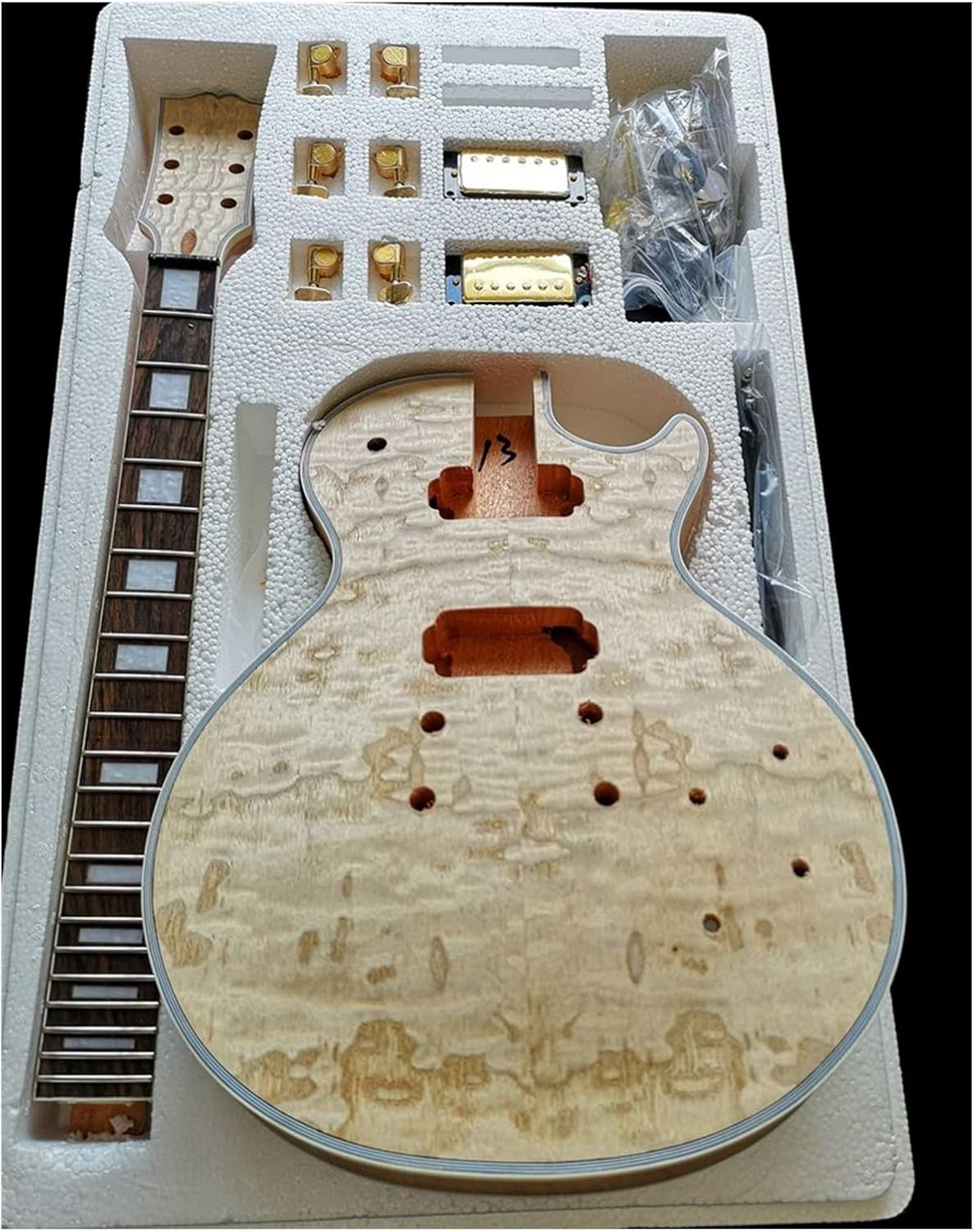 Electric Guitar Kit Flower Ash Willow Red Pear Production Material Accessories Veneer Peach Core Solid Wood Body DIY Guitar Kit (Color : 4)