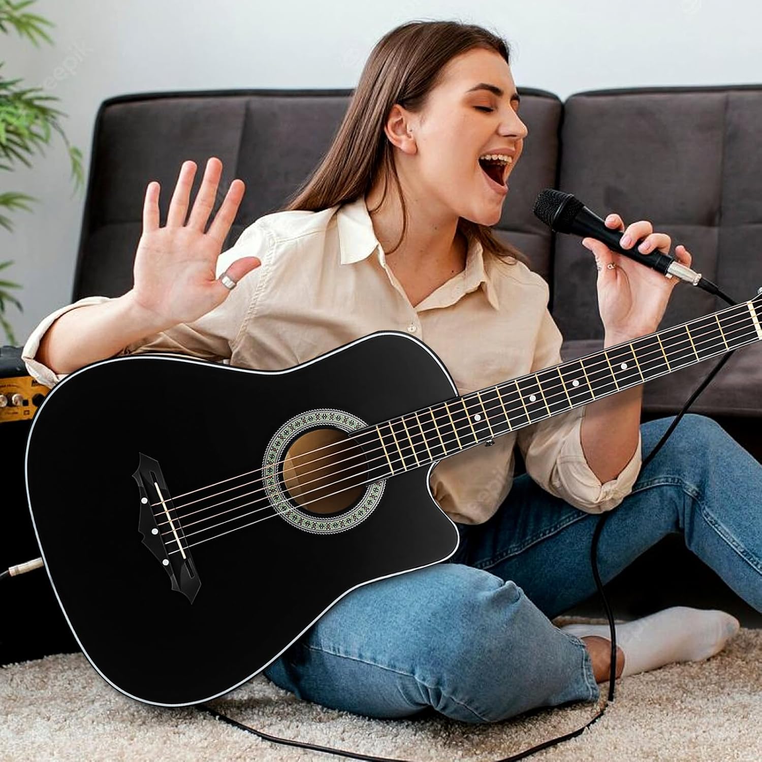 Beginner Acoustic Guitar: 38 Inch Basswood Guitar Basic Starter Kit with Gig Bag, Picks, and Protective Plate - Musical Instrument Present