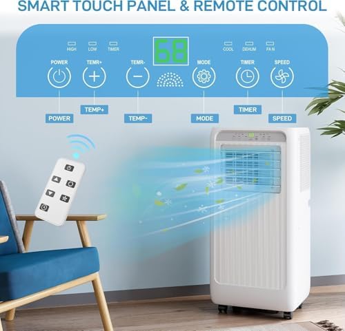 8000BTU Portable Air Conditioner (Ashare) With Remote Control for Room, Kitchen, Office,Cools Up to 350sq.Ft,3 Quiet Modes With Cool,Fan,Dehumidify.White.